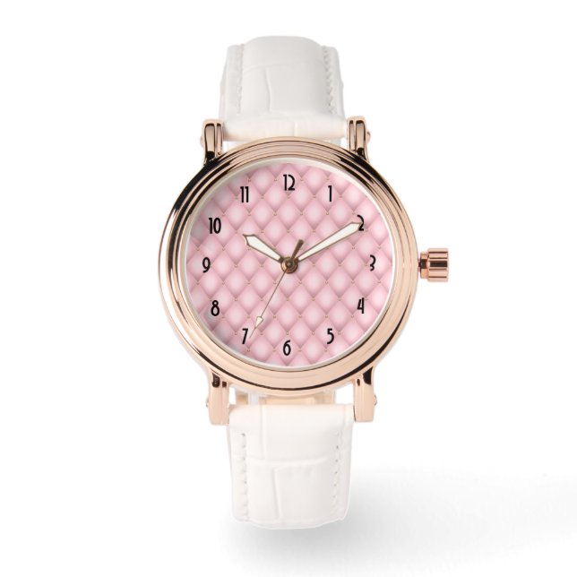 Luxury Pink Tufted Diamond Pattern Watch (Front)