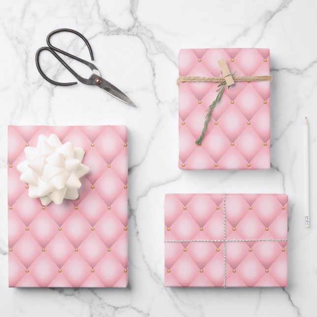 Luxury Pink Tufted Diamond Pattern Wrapping Paper Sheet (Front)