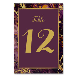 Luxury Plum And Gold Marble  Table Number