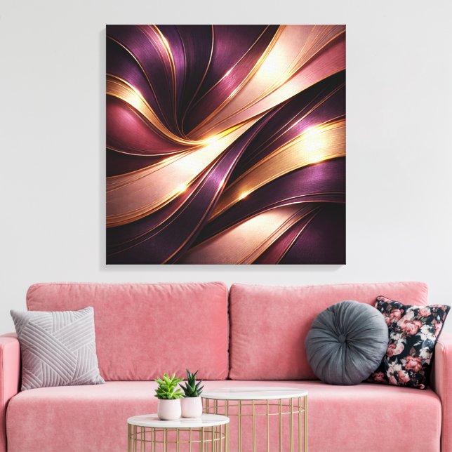 Luxury Plum & Gold Flow Abstract Canvas Art (Insitu(LivingRoom))