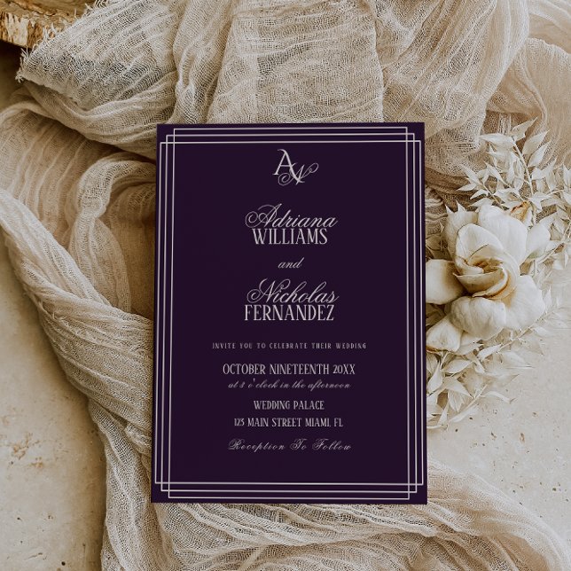 Luxury Plum Monogram Wedding Invitation (Creator Uploaded)