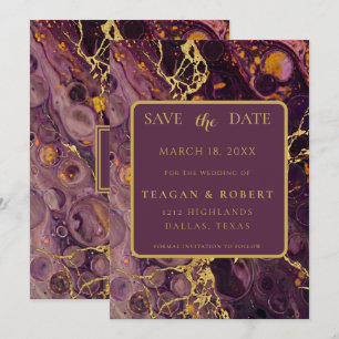 Luxury Plum Purple Marble Save The Date
