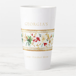 Luxury Poinsettia Christmas Floral Gold MH26 Latte Mug