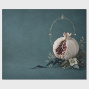 Luxury Pomegranate Teal Christmas Wrapping Paper