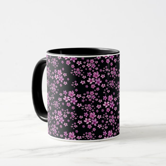 Luxury Popular Black Purple Floral Mug (Front Left)