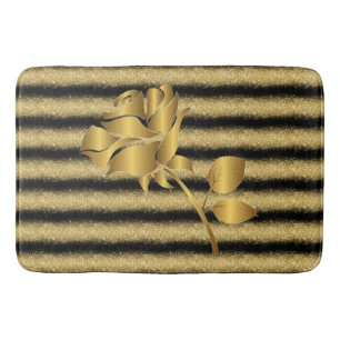 Luxury Popular Floral Black Gold Glitter Bath Mat