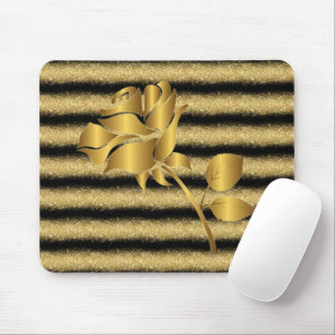 Luxury Popular Floral Black Gold Glitter Gift Mouse Pad