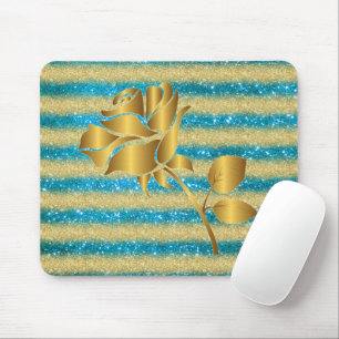 Luxury Popular Floral Blue Gold Glitter Gift Mouse Pad