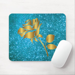 Luxury Popular Floral Blue Gold Glitter Gift Mouse Pad