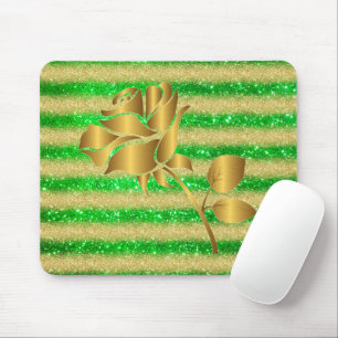 Luxury Popular Floral Green Gold Glitter Gift Mouse Pad