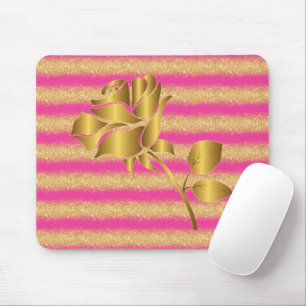 Luxury Popular Floral Pink Gold Glitter Gift Mouse Pad