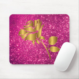 Luxury Popular Floral Pink Gold Glitter Gift Mouse Pad