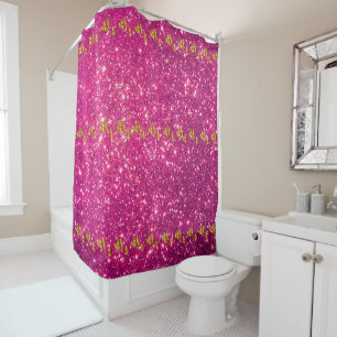 Luxury Popular Floral Pink Gold Glitter Shower Curtain