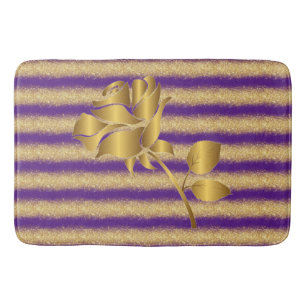 Luxury Popular Floral Purple Gold Glitter Bath Mat