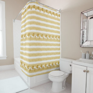 Luxury Popular Floral White Gold Glitter Shower Curtain
