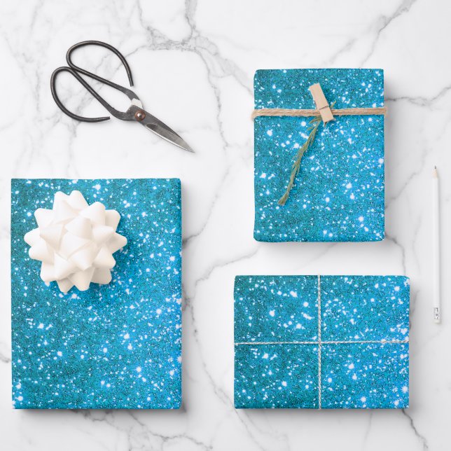 Luxury Popular Gift Blue Gold Glitter Wrapping Paper Sheet (Front)