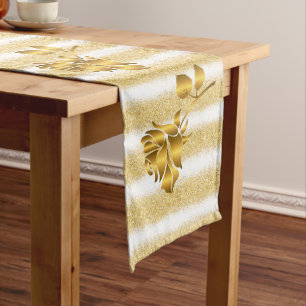 Luxury Popular Gift Floral Gold Glitter Medium Table Runner