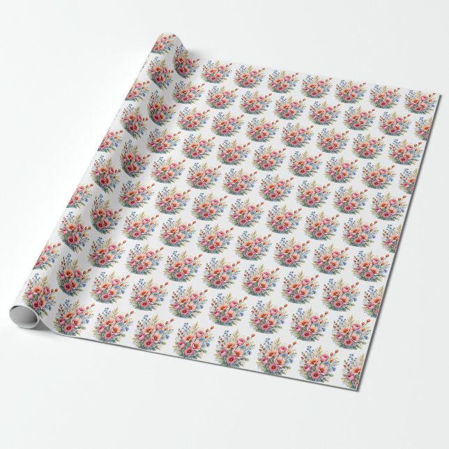 Luxury Popular Wildflowers Beautiful Collection Wrapping Paper (Unrolled)