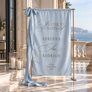 Luxury Powder Blue & Brown Wedding Welcome Sign Tapestry