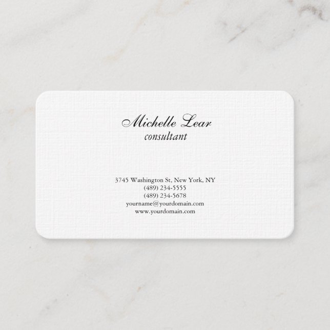 Luxury Premium Linen Black & White Plain Classical Business Card (Front)