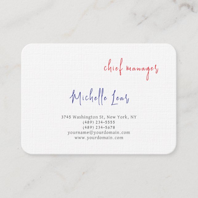 Luxury Premium Linen Blue Red White Plain Classic Business Card (Front)