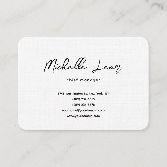 Luxury Premium Linen Blue & White Plain Classical Business Card (Front)
