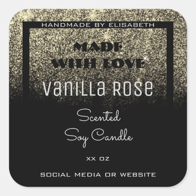 Luxury Product Labels Black with Gold Glitter Rain (Front)