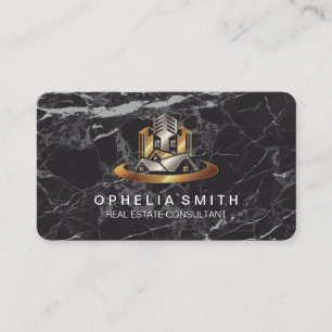 Luxury Properties Sleek Black Marble Business Card