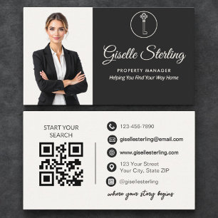 Luxury Property Manager Neutral Photo QR Code Business Card
