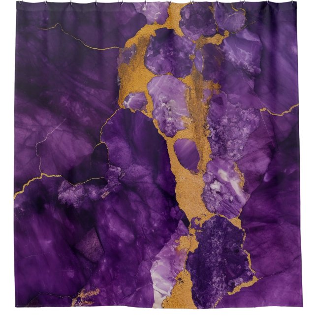 Luxury Purple Amethyst Geode Gold Agate Shower Curtain (Front)
