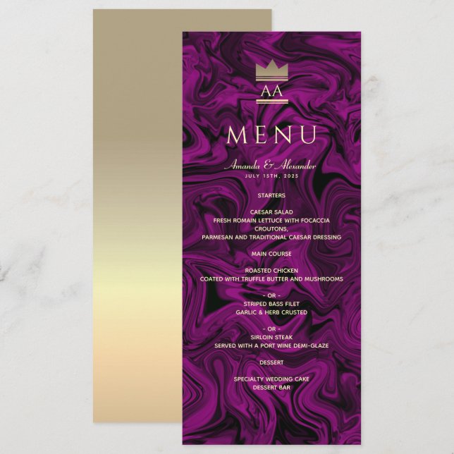 Luxury Purple and Black Wedding  Menu (Front/Back)