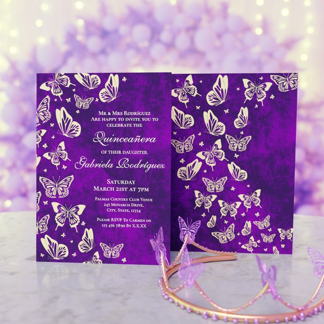 Luxury Purple and Gold Butterfly Quinceanera Party Invitation (Luxury Purple and Gold Butterfly Quinceanera Party Invitation)