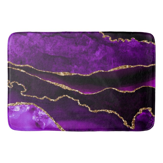 Luxury Purple and Gold Glitter Agate Bath Mat (Front)