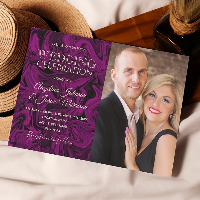 Luxury Purple and Gold Photo Wedding Invitation (Creator Uploaded)