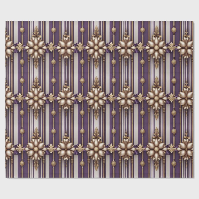Luxury Purple and Gold Striped Christmas Wrapping Paper (Flat)