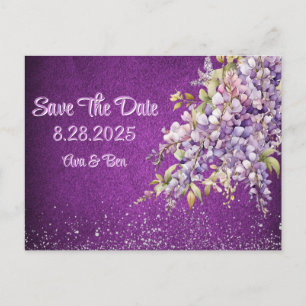 Luxury Purple and Lavender Wisteria Save The Date  Announcement Postcard