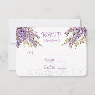 Luxury Purple and Lavender Wisteria Wedding RSVP Card