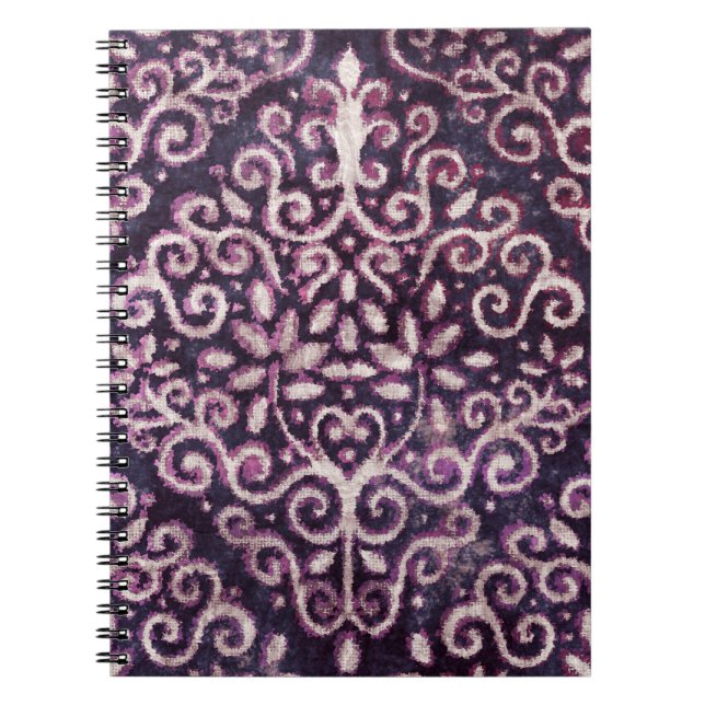 Luxury purple and tan damask seamless pattern notebook (Front)