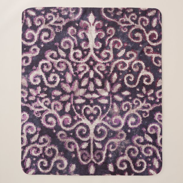 Luxury purple and tan damask seamless pattern sherpa blanket (Front)