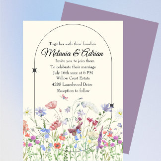 Luxury Purple beige Wedding Botanical Invitation