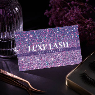 Luxury Purple Glitter Lash Artist Minimalist Business Card