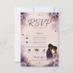 Luxury Purple & Gold Black Anime RSVP Card