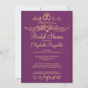 Luxury Purple & Gold Bridal Shower Invitations