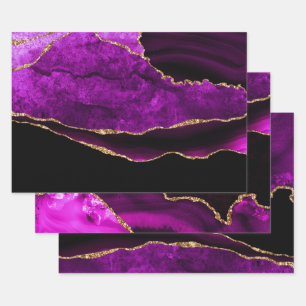 Luxury Purple Gold Glitter Agate Birthday Wrapping Paper Sheet