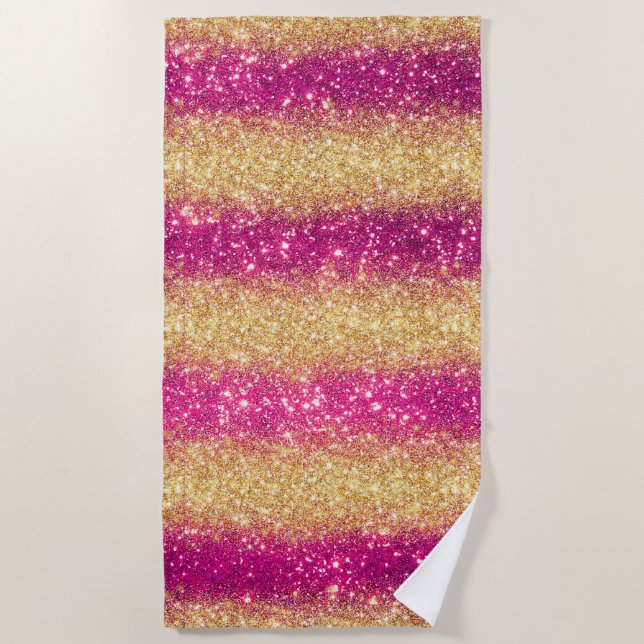 Luxury Purple Gold Glitter Beach Towel (Front)