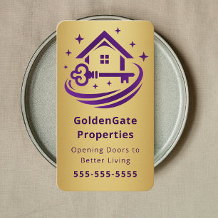 Luxury Purple & Gold Real Estate Agent Realtor Business Card