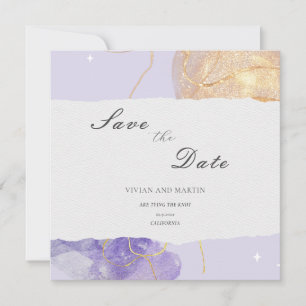 Luxury Purple & Golden Abstract Save The Date Invitation