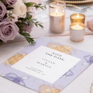  Luxury Purple & Golden Abstract Save The Date Invitation