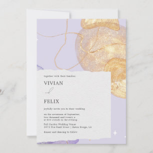 Luxury Purple & Golden Abstract Wedding Invitation