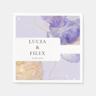 Luxury Purple & Golden Abstract Wedding Napkin